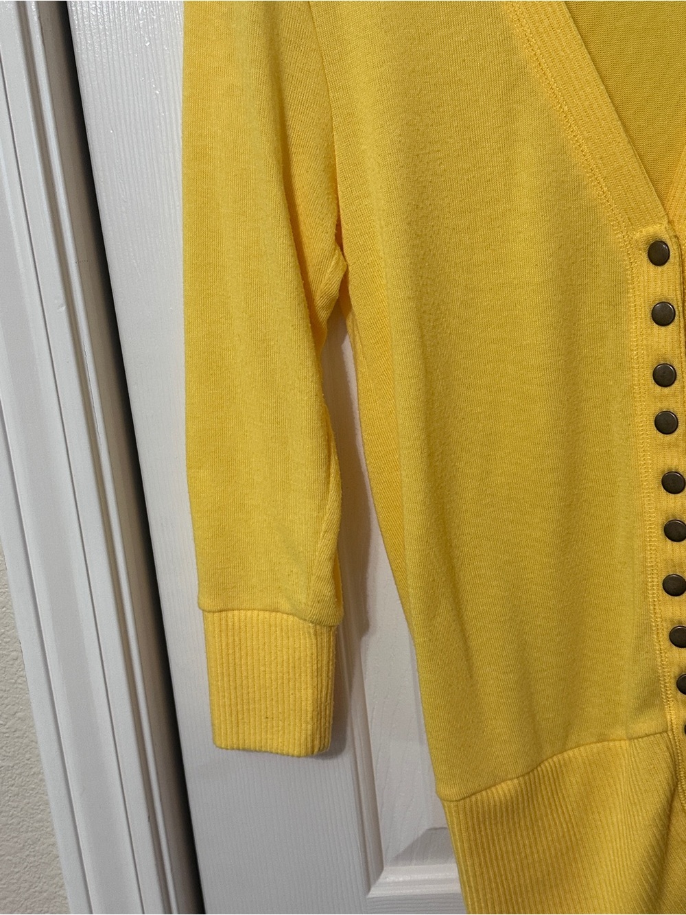 Yellow Button-Front Women's Sweater Cardigan - Picture 4 of 5